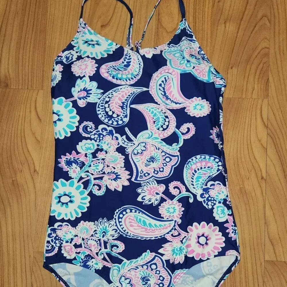 Paisley Pattern Blue Girls Swimsuit || 13/14 EUC